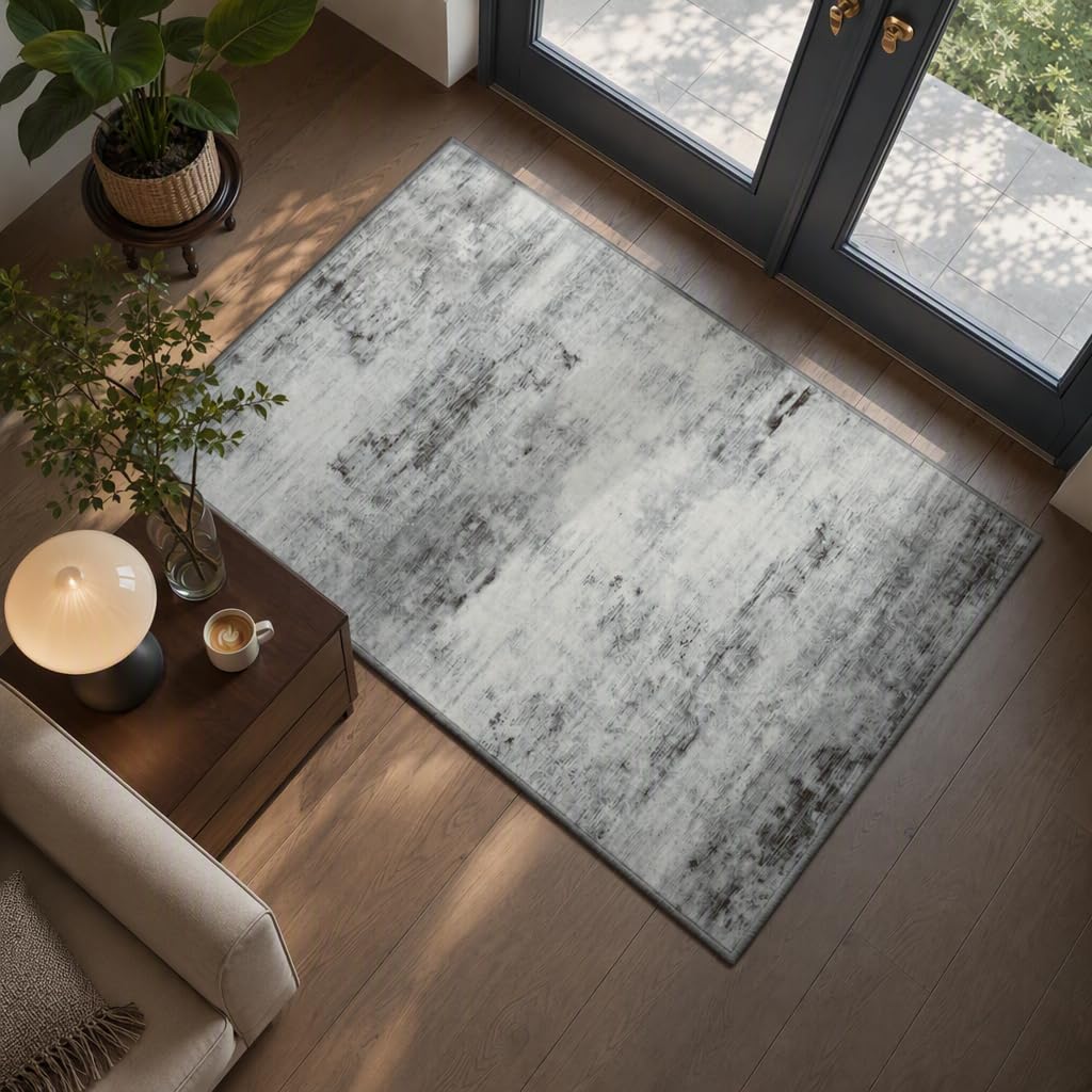 Toneed 4x6 Feet Washable Area Rugs for Bedroom Living Room, 48"x72" Grey