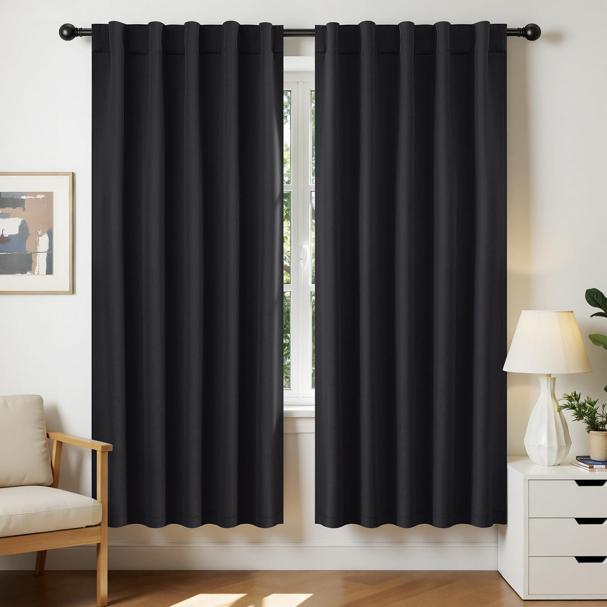 Joydeco Blackout Curtains for Bedroom, Black out curtains 96 inch long 2 Panels, Long Black Drapes with Rod Pocket Back Tab, Room Darkening Noise Reducing & Wrinkle-Free Drapes for Living Room Windows