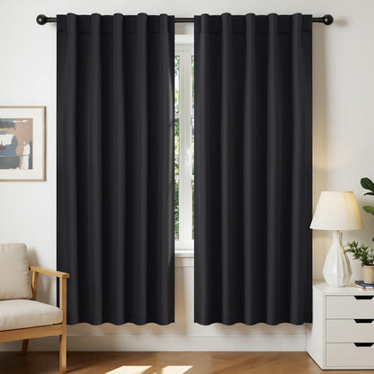 Joydeco Blackout Curtains for Bedroom, Black out curtains 96 inch long 2 Panels, Long Black Drapes with Rod Pocket Back Tab, Room Darkening Noise Reducing & Wrinkle-Free Drapes for Living Room Windows