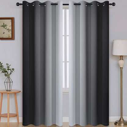 SimpleHome Ombre Black to Grey White Curtains for Living Room 52Wx84L