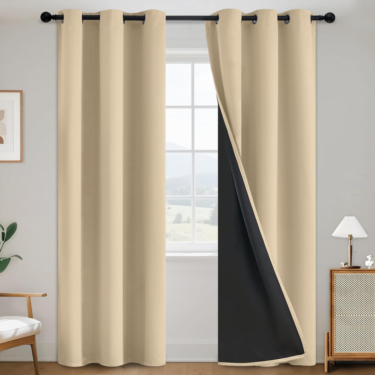 SimpleHome Cream 100% Blackout Curtains Room Darkening Living Room 84 Inch