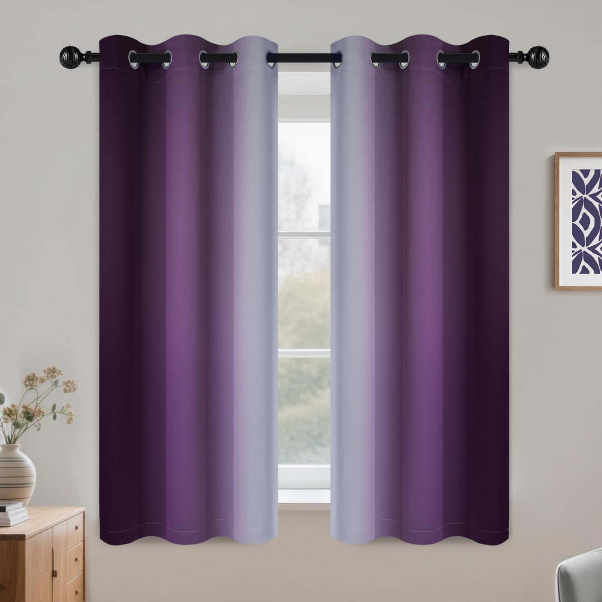 COSVIYA Grommet Room Darkening Ombre Purple Curtains W52xL63 inch