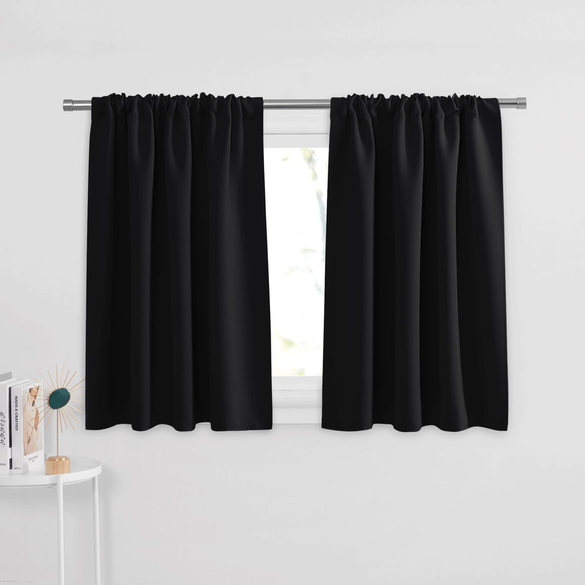PONY DANCE Black Out Curtains 72 inch Long, Black, 2 Panels