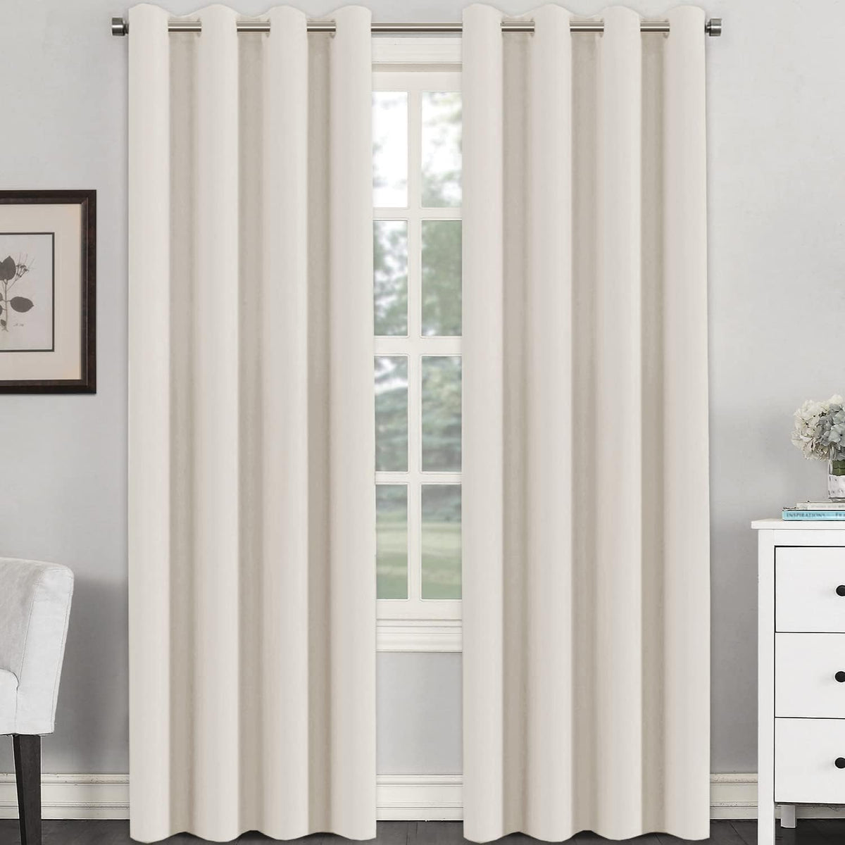 H.VERSAILTEX Blackout Curtains for Bedroom Thermal Insulated Room Darkening Living Room Curtains 63 Inch Long Grommet Privacy Protection Window Curtain Panels/Drapes for Nursery,2 Panels,Ivory/Cream