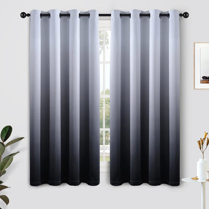 SimpleHome Ombre Black to Grey White Curtains for Living Room 52Wx84L