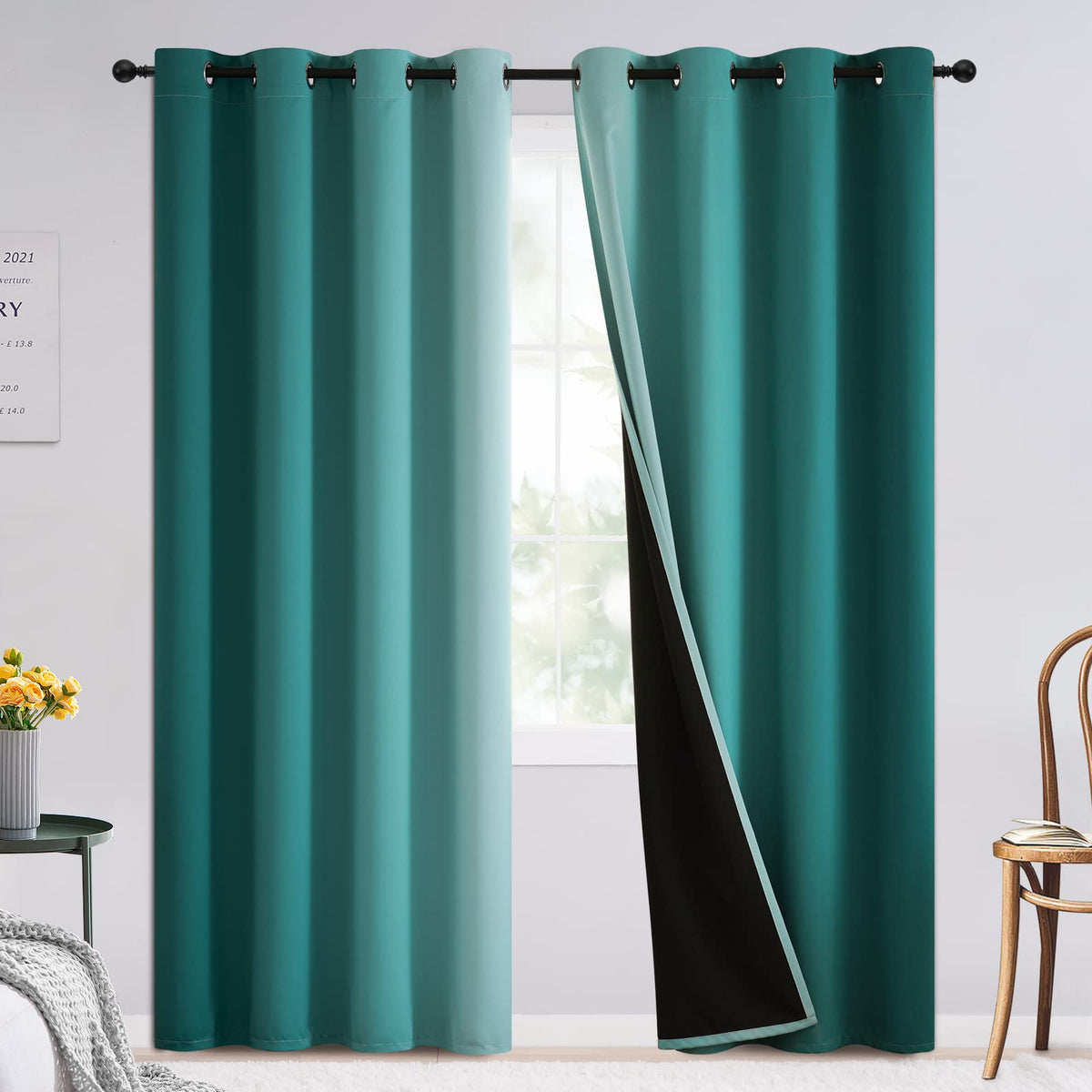 SimpleHome Ombre Black to Grey White Curtains for Living Room 52Wx84L