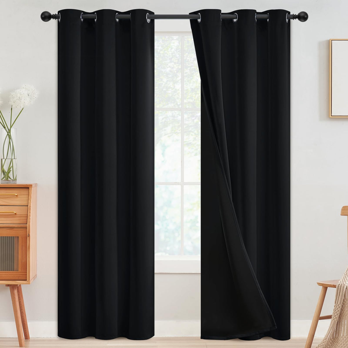 SimpleHome Cream 100% Blackout Curtains Room Darkening Living Room 84 Inch