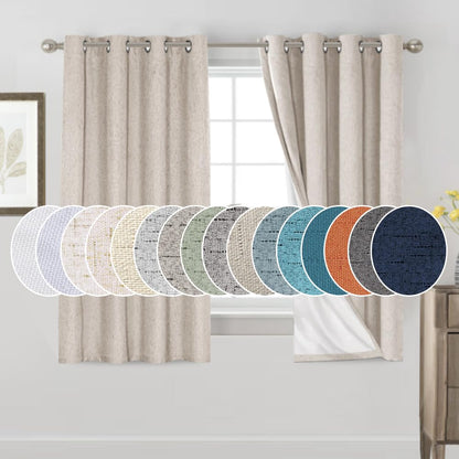 PrinceDeco Natural Linen Curtains 100% Blackout Linen Curtains for Bedroom Full Blackout Curtains 84 Inches Long Living Room Thermal Insulated Light Blocking Curtain Drapes White Backing, 2 Panels