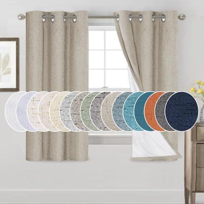 PrinceDeco Natural Linen Curtains 100% Blackout Linen Curtains for Bedroom Full Blackout Curtains 84 Inches Long Living Room Thermal Insulated Light Blocking Curtain Drapes White Backing, 2 Panels