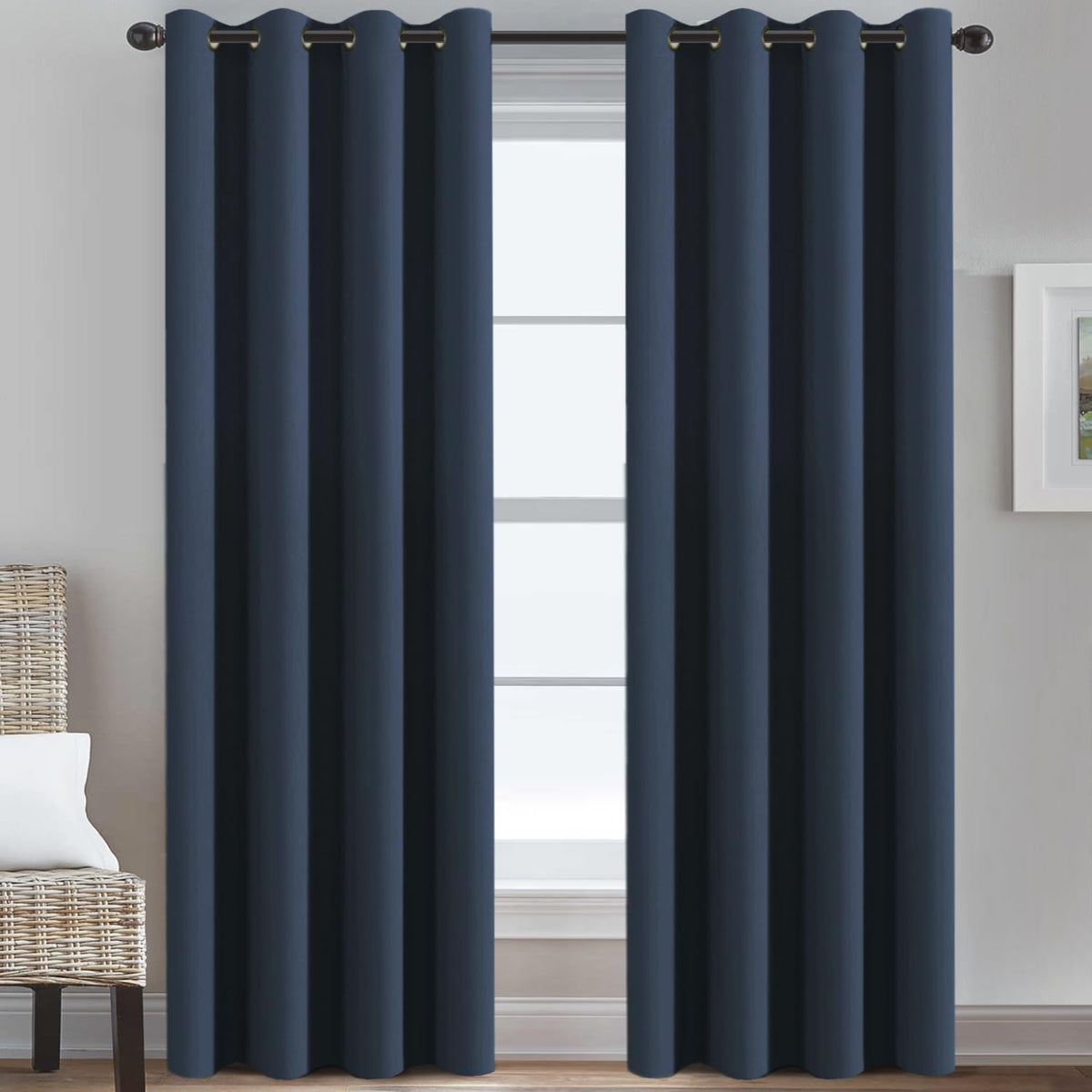 H.VERSAILTEX 100% Blackout Curtains for Bedroom Black Out Curtains 96 inch Thermal Insulated Long Blackout Curtains for Living Room, Energy Saving Curtains for Patio Door Grommet (1 Panel, Jet Black)