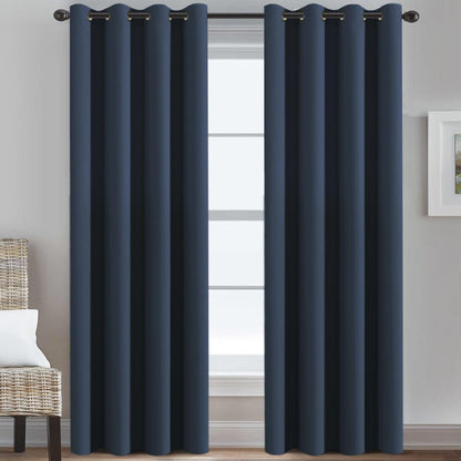 H.VERSAILTEX 100% Blackout Curtains for Bedroom Black Out Curtains 96 inch Thermal Insulated Long Blackout Curtains for Living Room, Energy Saving Curtains for Patio Door Grommet (1 Panel, Jet Black)