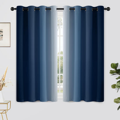 Yakamok Ombre Curtains Blue and Greyish White for Living Room,52Wx84L