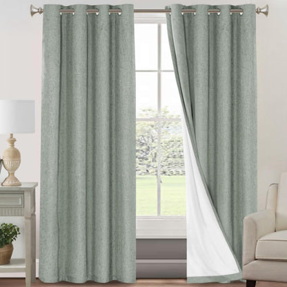 PrinceDeco Natural Linen Curtains 100% Blackout Linen Curtains for Bedroom Full Blackout Curtains 84 Inches Long Living Room Thermal Insulated Light Blocking Curtain Drapes White Backing, 2 Panels