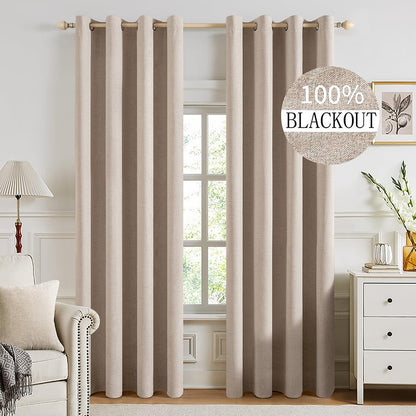 MIULEE 100% Blackout Linen Curtains for Bedroom 52x84 Inches Natural Beige