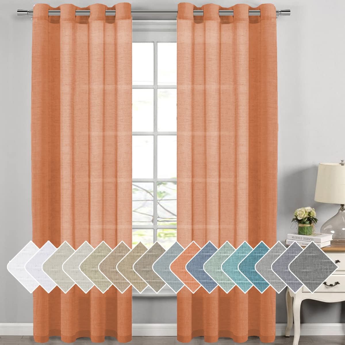 H.VERSAILTEX Natural Linen Sheer Curtains 84" 2 Panels Grommet