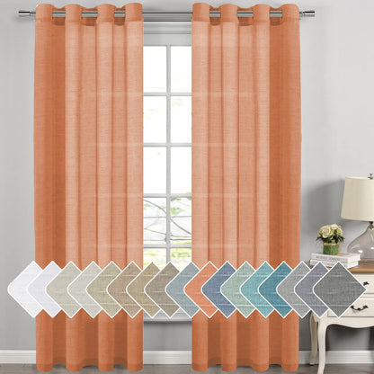 H.VERSAILTEX Natural Linen Sheer Curtains 84" 2 Panels Grommet
