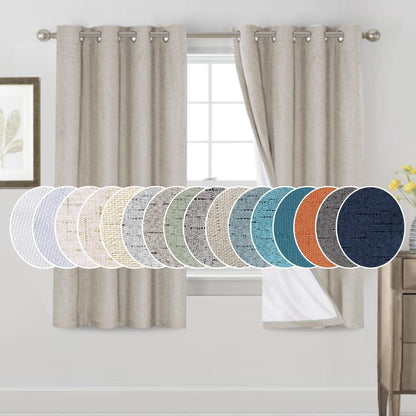PrinceDeco Natural Linen Curtains 100% Blackout Linen Curtains for Bedroom Full Blackout Curtains 84 Inches Long Living Room Thermal Insulated Light Blocking Curtain Drapes White Backing, 2 Panels