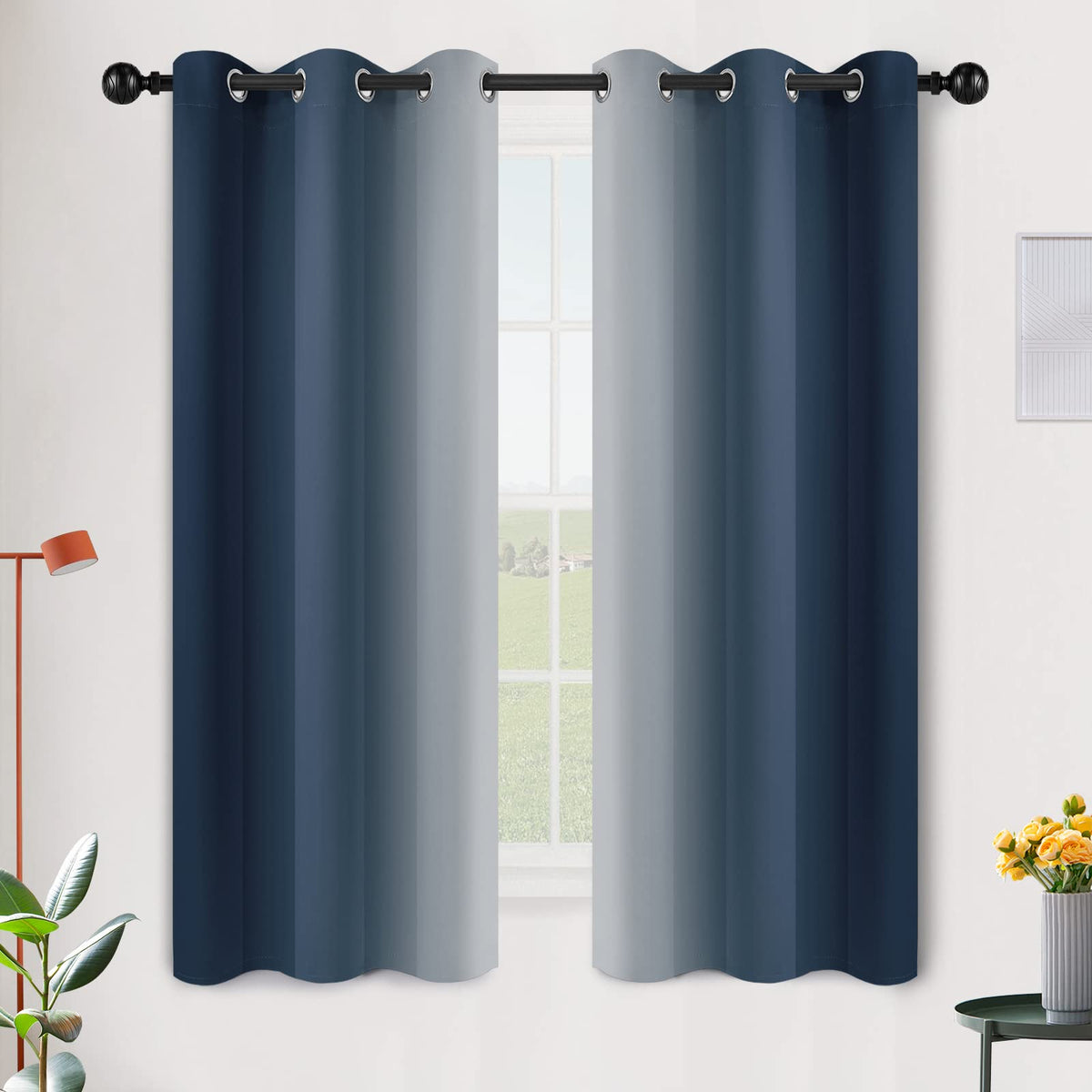 SimpleHome Ombre Black to Grey White Curtains for Living Room 52Wx84L