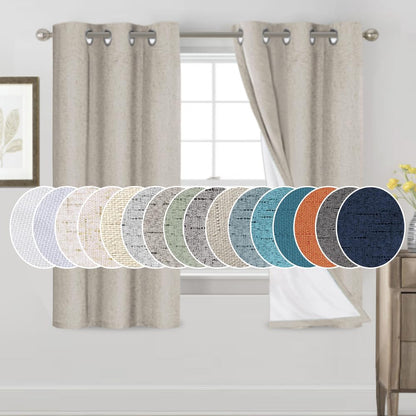 PrinceDeco Natural Linen Curtains 100% Blackout Linen Curtains for Bedroom Full Blackout Curtains 84 Inches Long Living Room Thermal Insulated Light Blocking Curtain Drapes White Backing, 2 Panels