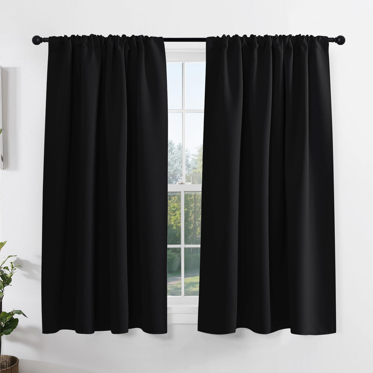 PONY DANCE Black Out Curtains 72 inch Long, Black, 2 Panels