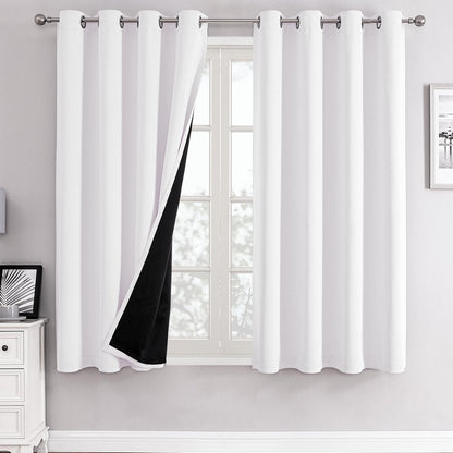 ChrisDowa 100% Blackout Curtains for Bedroom 63 Inch Long with Black Liner