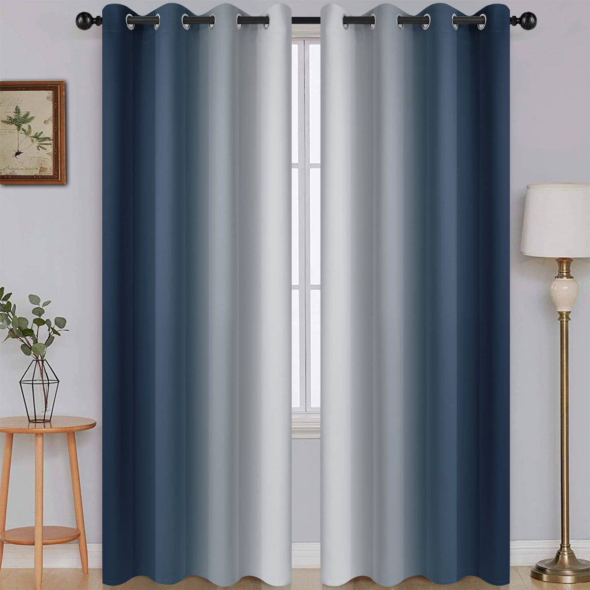 SimpleHome Ombre Black to Grey White Curtains for Living Room 52Wx84L