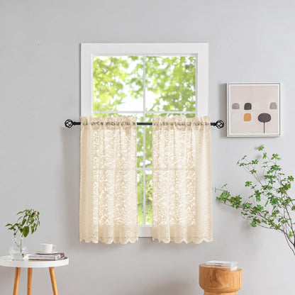 ALIGOGO Black Lace Curtains for Living Room, Gothic Decor, 52W x 84L Inch