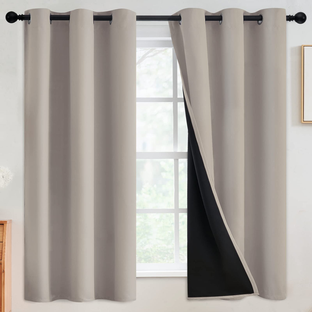 SimpleHome Cream 100% Blackout Curtains Room Darkening Living Room 84 Inch