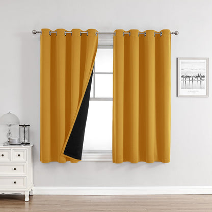 ChrisDowa 100% Blackout Curtains for Bedroom 63 Inch Long with Black Liner
