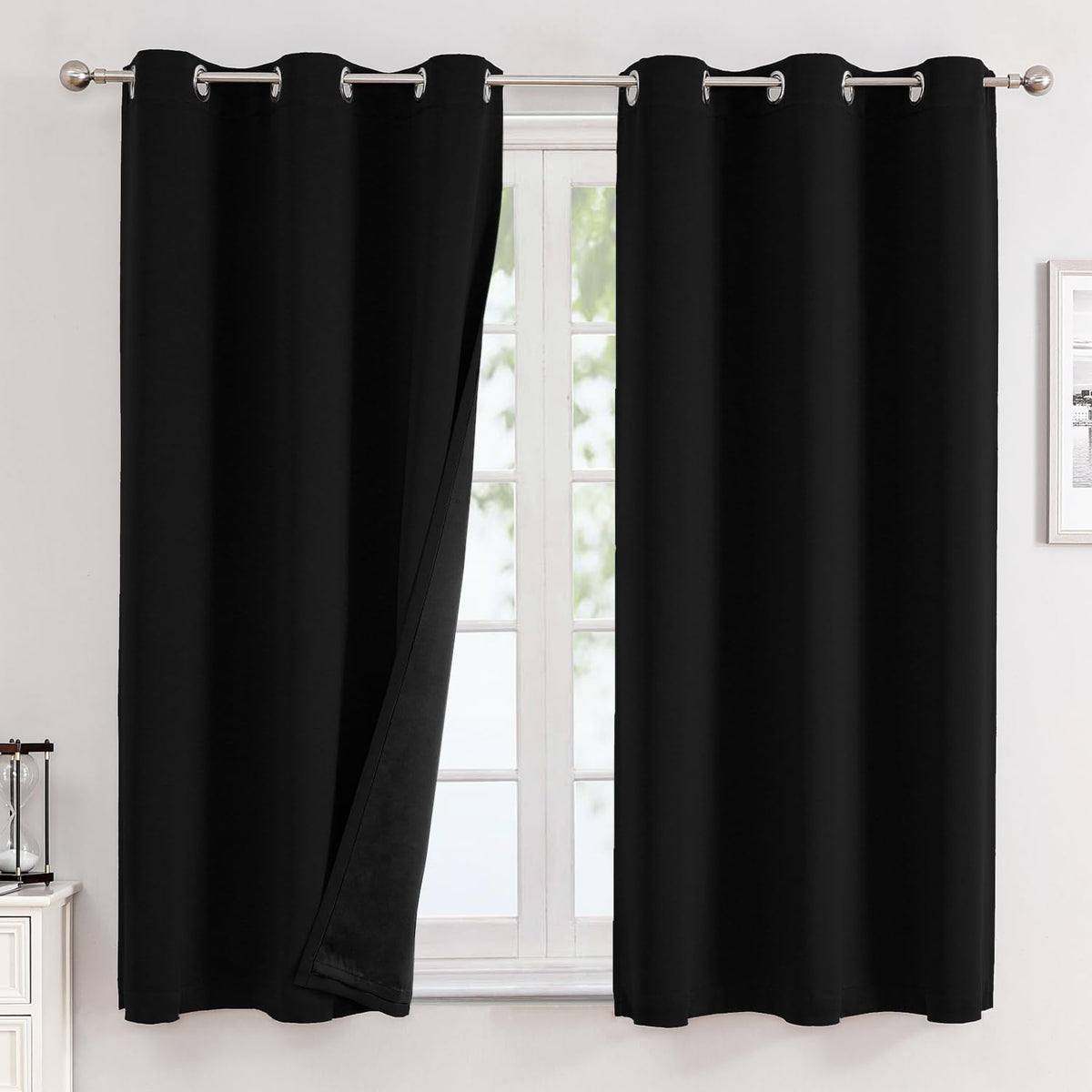 ChrisDowa 100% Blackout Curtains for Bedroom 63 Inch Long with Black Liner