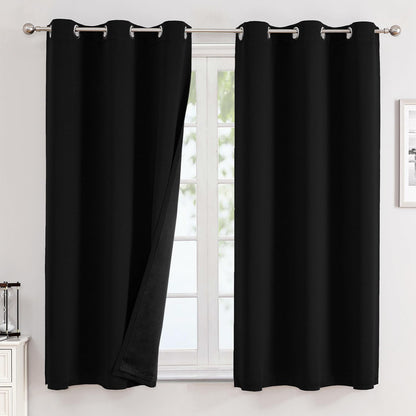 ChrisDowa 100% Blackout Curtains for Bedroom 63 Inch Long with Black Liner