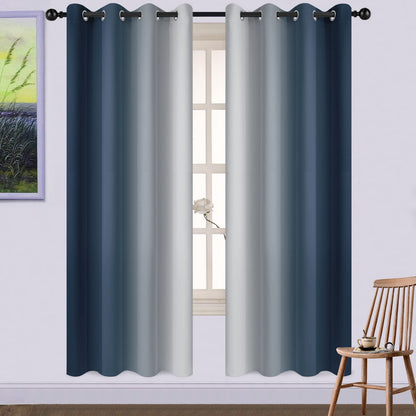 Yakamok Ombre Curtains Blue and Greyish White for Living Room,52Wx84L