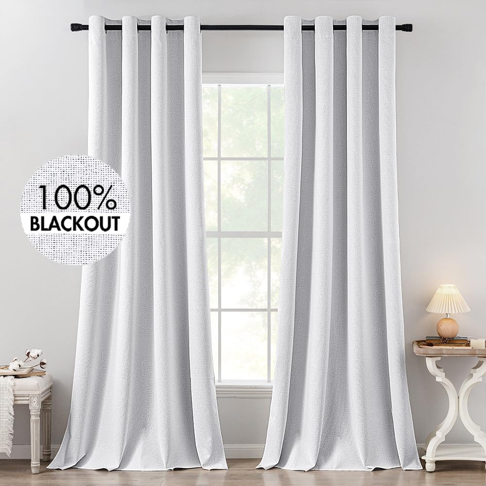 MIULEE 100% Blackout Linen Curtains for Bedroom 52x84 Inches Natural Beige
