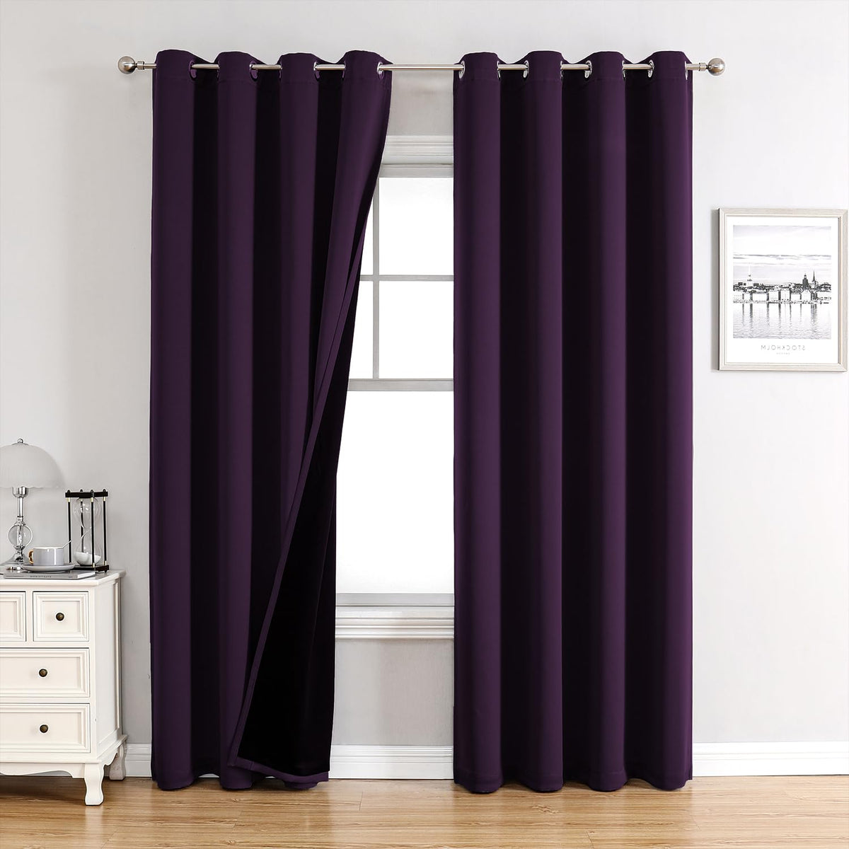 ChrisDowa 100% Blackout Curtains for Bedroom 63 Inch Long with Black Liner