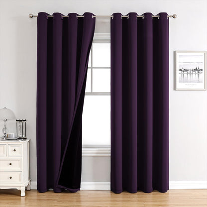 ChrisDowa 100% Blackout Curtains for Bedroom 63 Inch Long with Black Liner