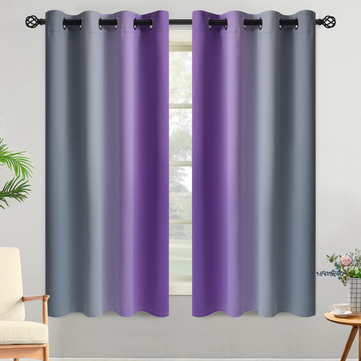 Yakamok Ombre Curtains Blue and Greyish White for Living Room,52Wx84L