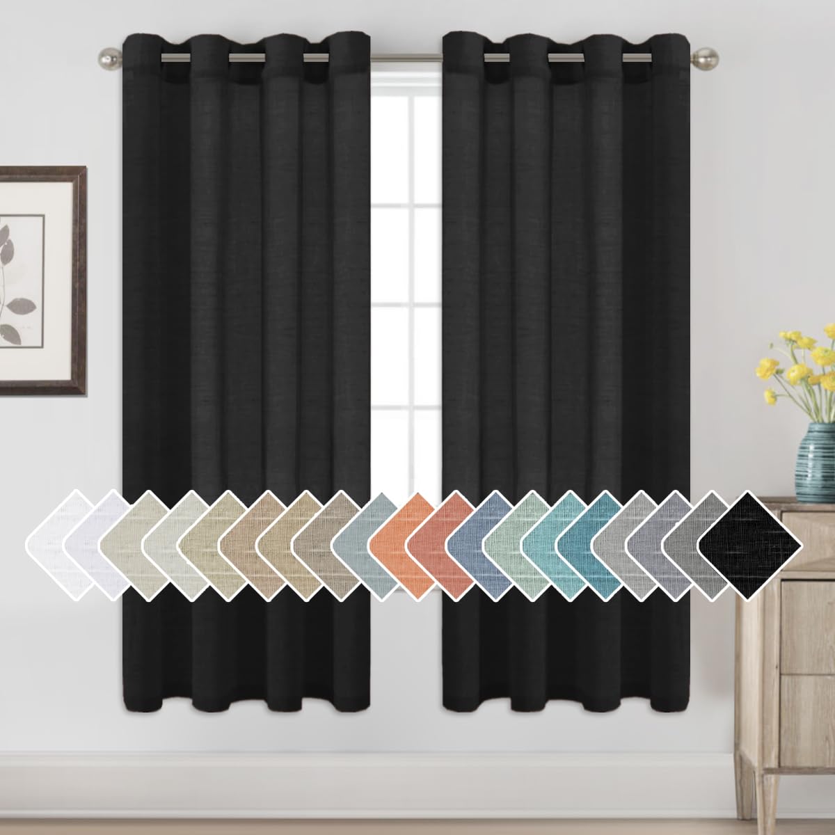 H.VERSAILTEX Natural Linen Sheer Curtains 84" 2 Panels Grommet