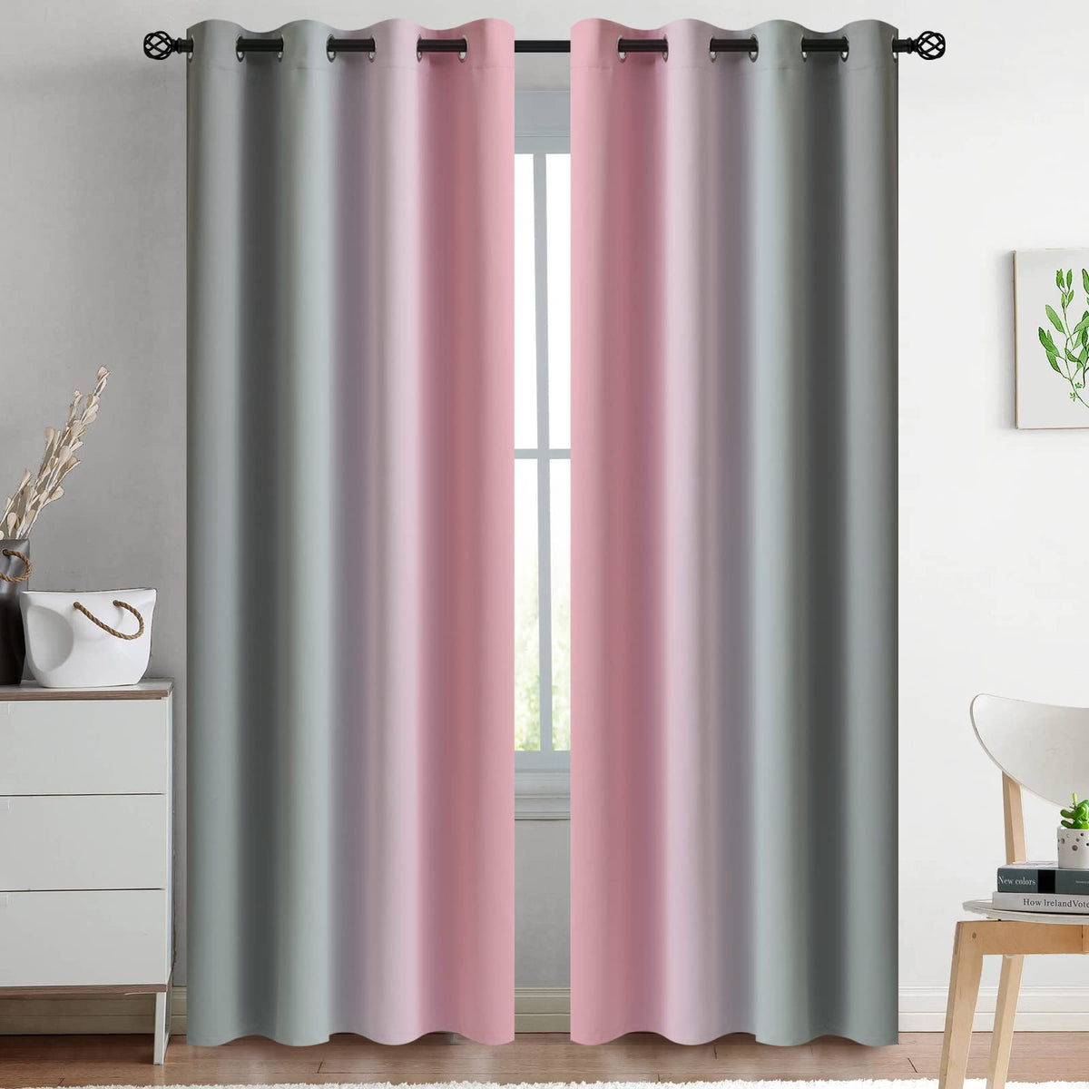 Yakamok Ombre Curtains Blue and Greyish White for Living Room,52Wx84L
