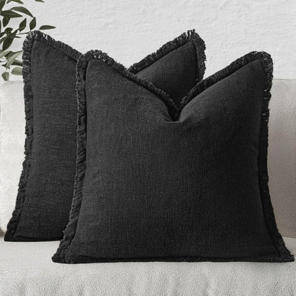 MIULEE Linen Fringe Decorative Fall Throw Pillow Covers Cocoa Brown 18x18