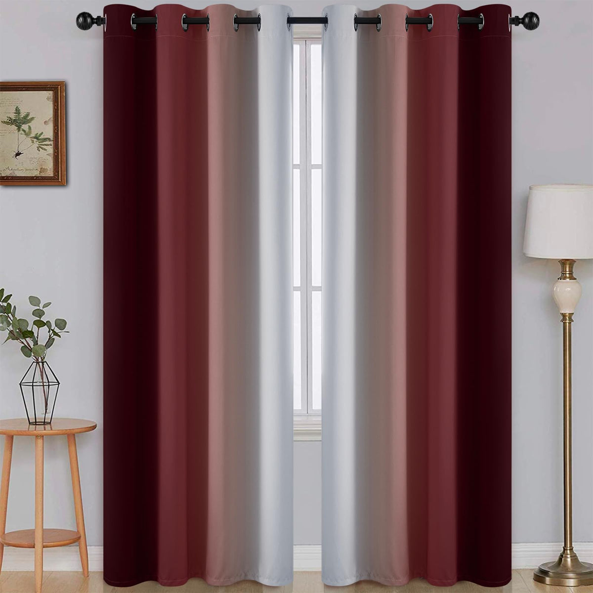 SimpleHome Ombre Black to Grey White Curtains for Living Room 52Wx84L