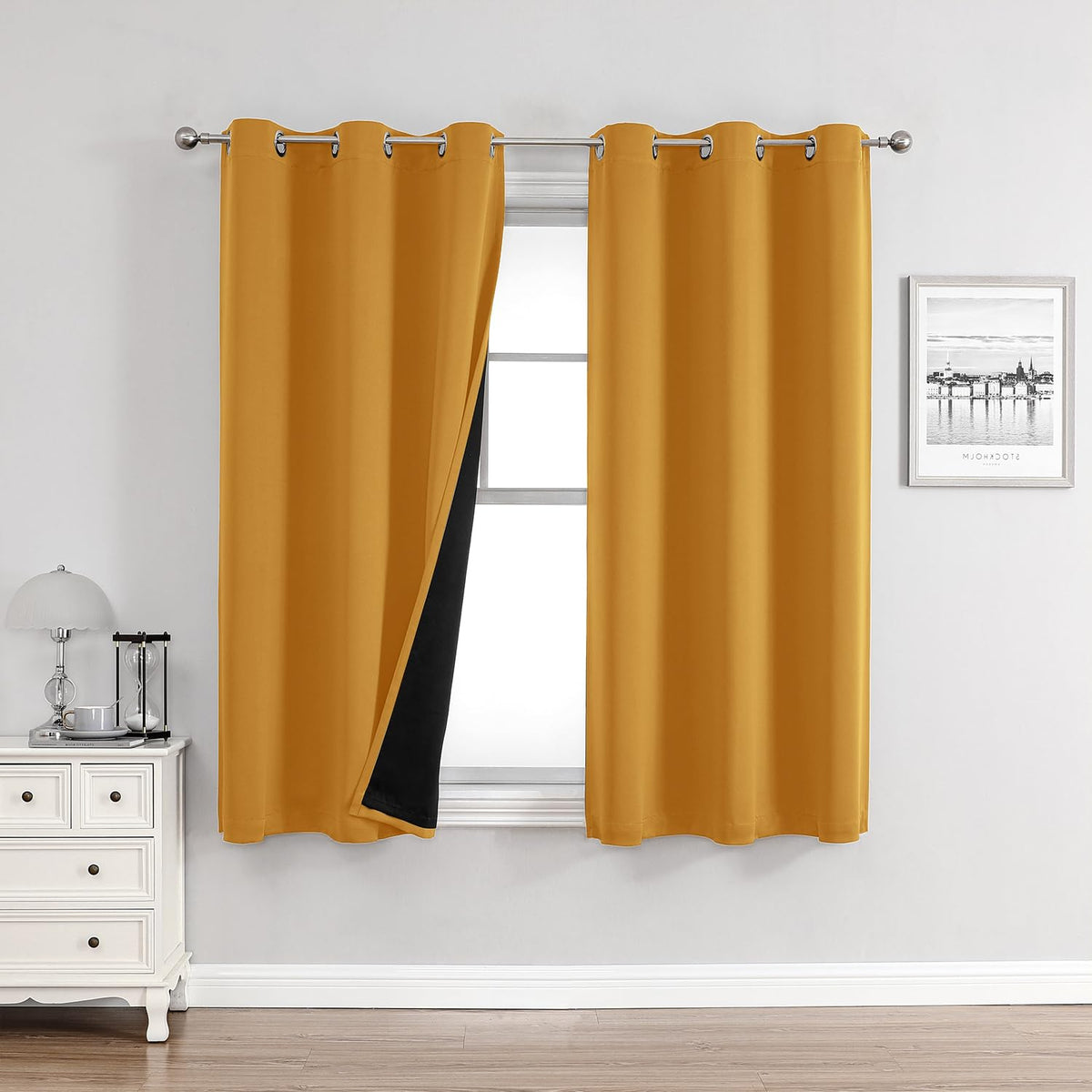 ChrisDowa 100% Blackout Curtains for Bedroom 63 Inch Long with Black Liner