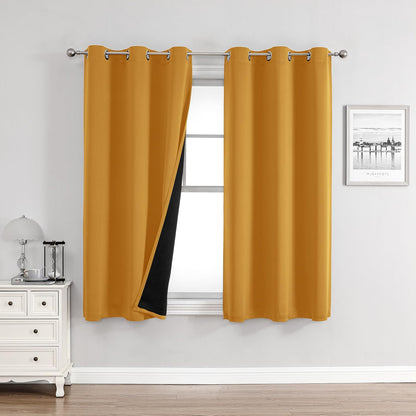 ChrisDowa 100% Blackout Curtains for Bedroom 63 Inch Long with Black Liner