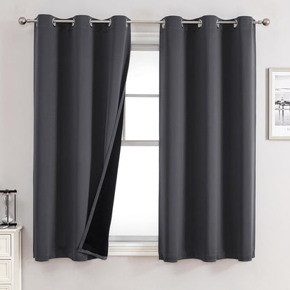 ChrisDowa 100% Blackout Curtains for Bedroom 63 Inch Long with Black Liner