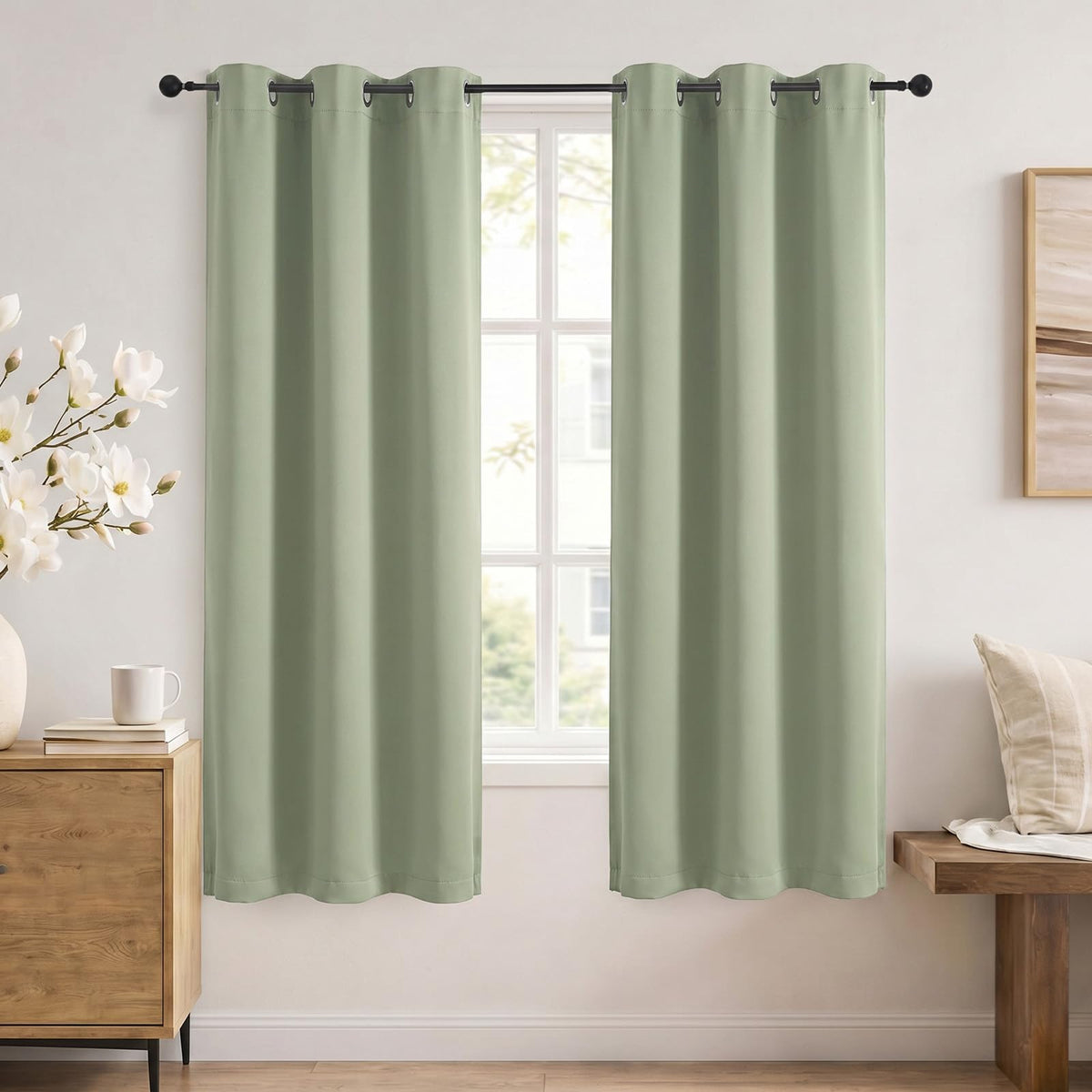 Simplebrand Sage Green Blackout Curtains 84 Inch Length 2 Panels Set for Bedroom/Living Room, Solid Room Darkening Thermal Insulated Grommet Energy Saving Window Treatment Drapes, Each 52" Wide