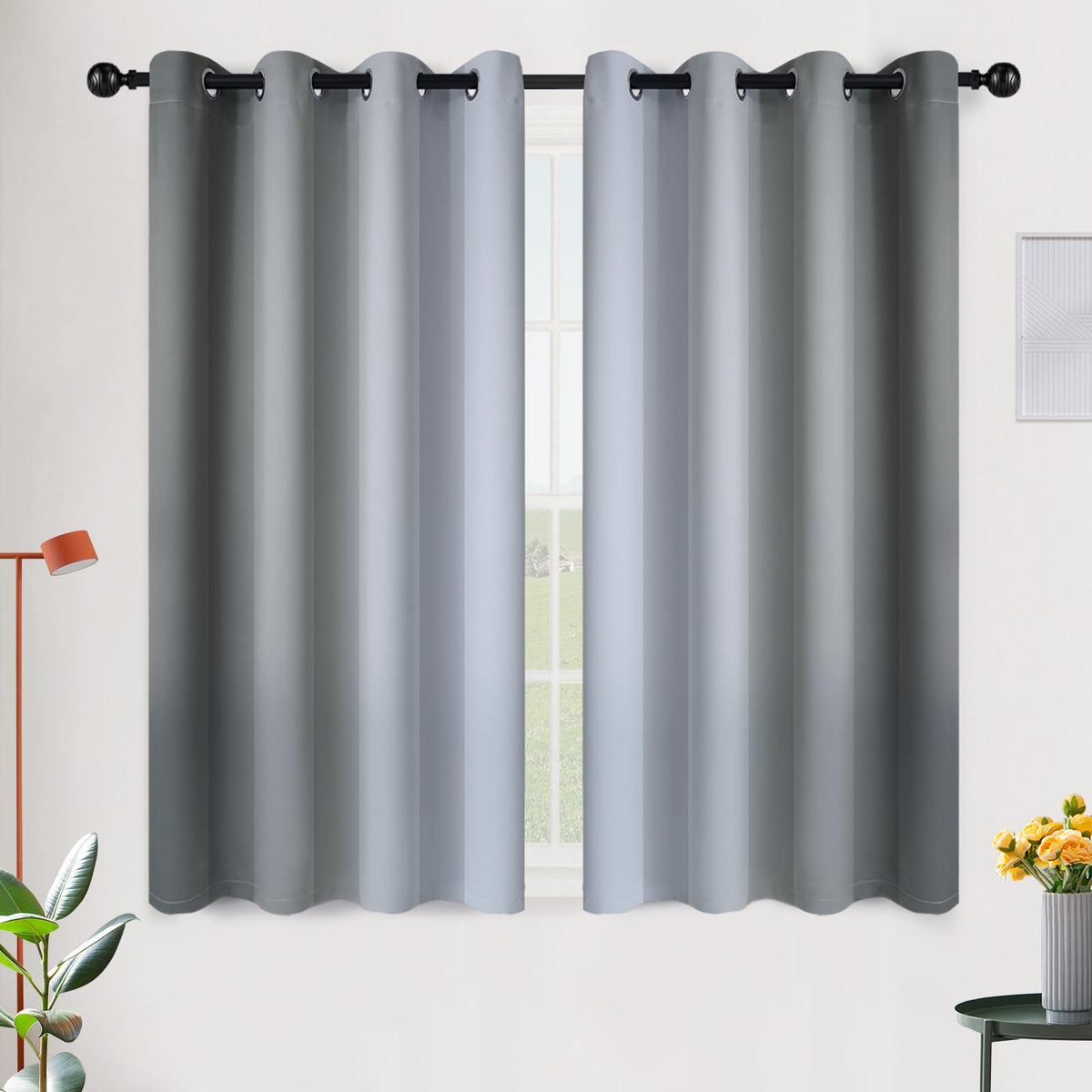 SimpleHome Ombre Black to Grey White Curtains for Living Room 52Wx84L