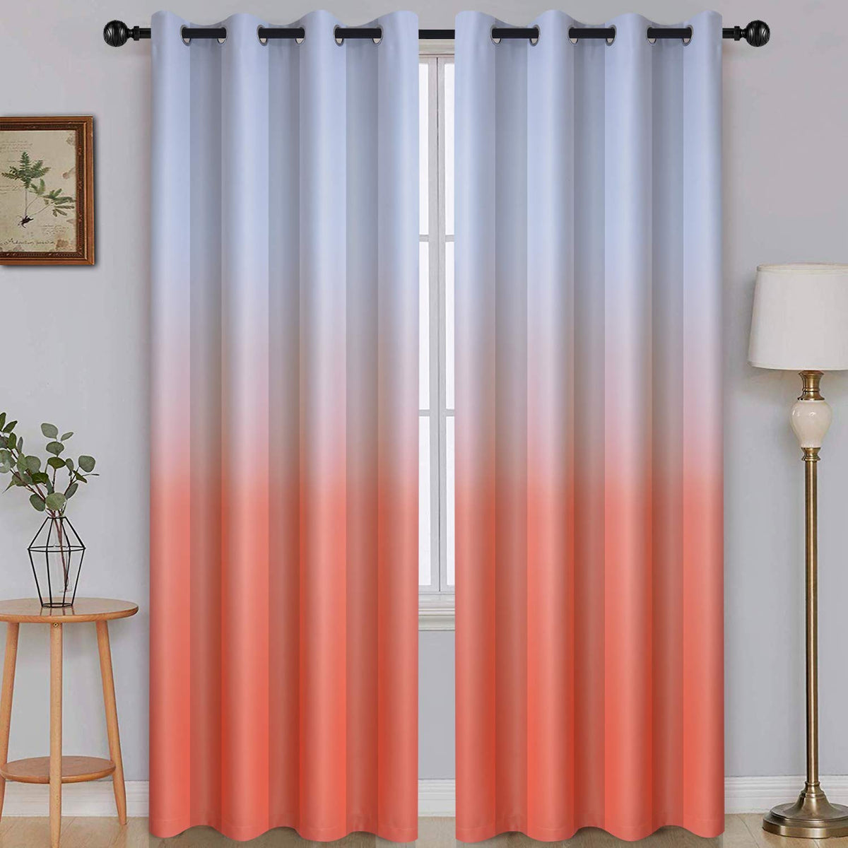 SimpleHome Ombre Black to Grey White Curtains for Living Room 52Wx84L