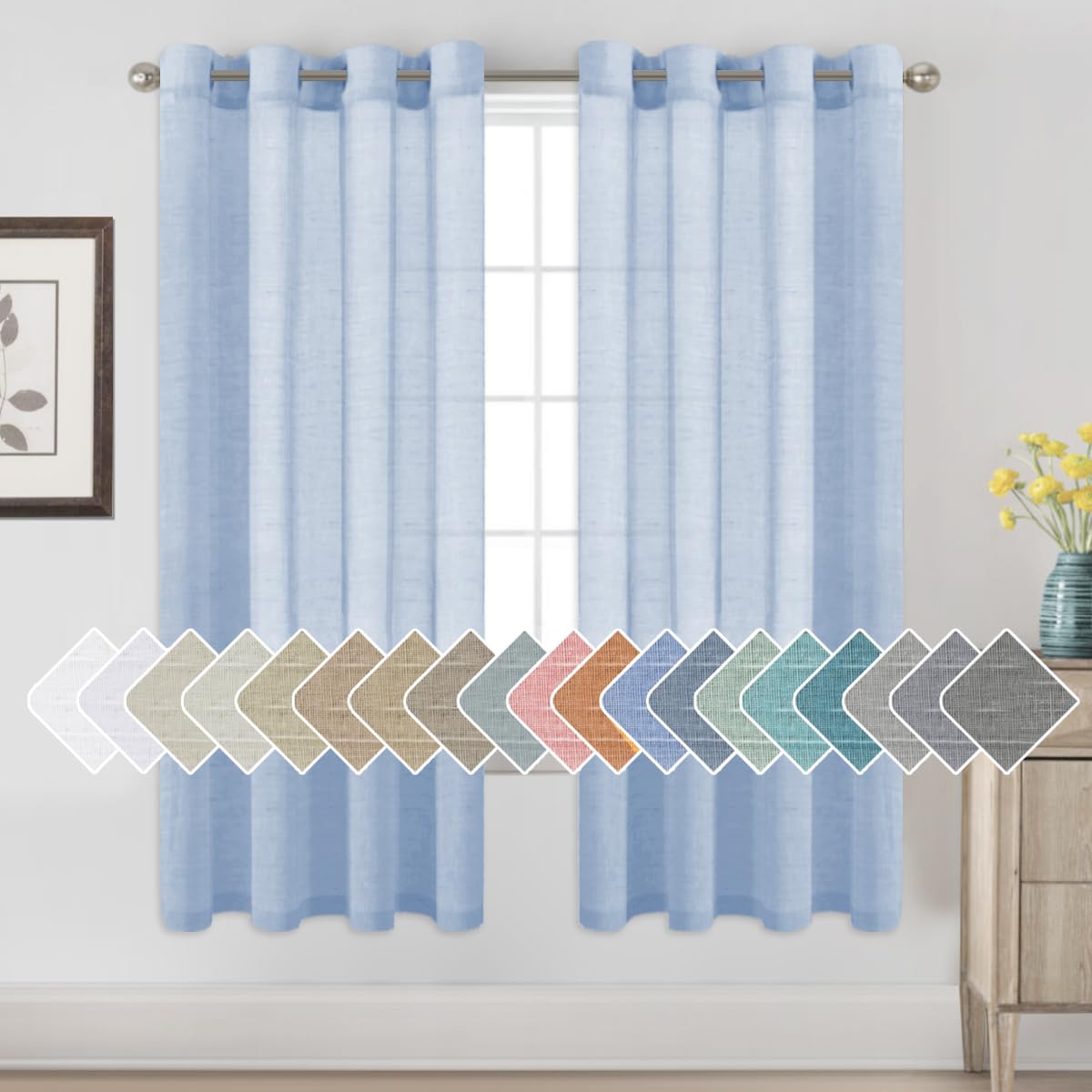 H.VERSAILTEX Natural Linen Sheer Curtains 84" 2 Panels Grommet