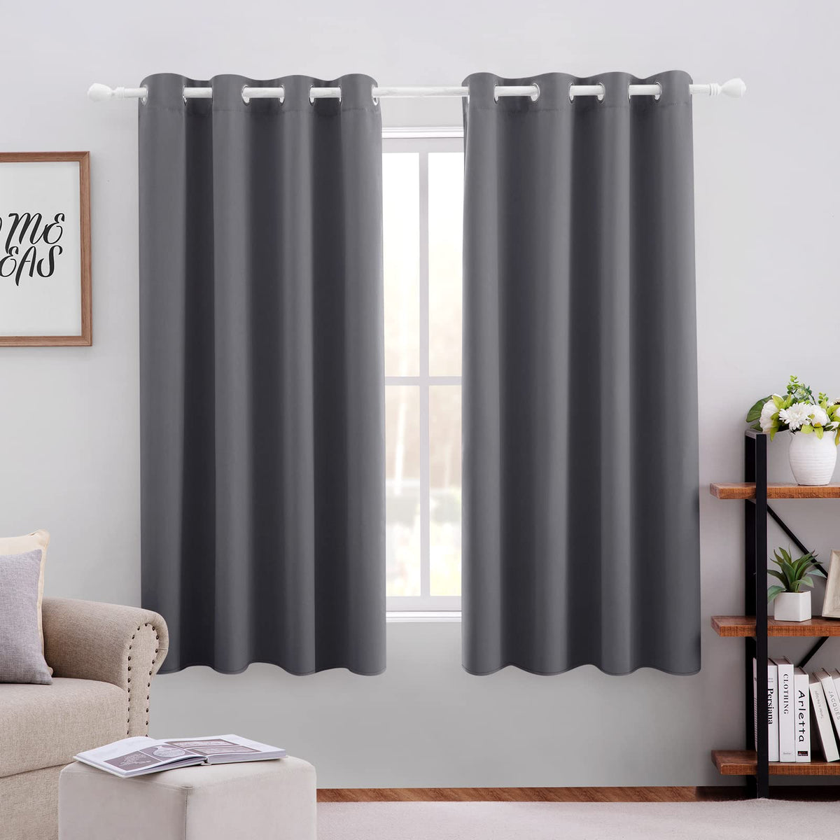 HOMEIDEAS Blackout Curtains for Bedroom 52 X 84 Inch Long 2 Panels Set Light Grey/Gray Room Darkening Curtains/Drapes, Soundproof Thermal Grommet Window Curtains for Living Room