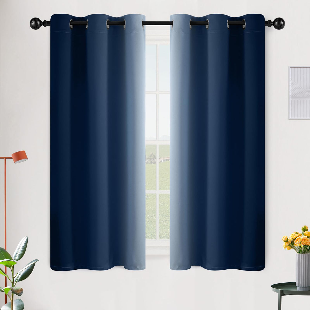 SimpleHome Ombre Black to Grey White Curtains for Living Room 52Wx84L