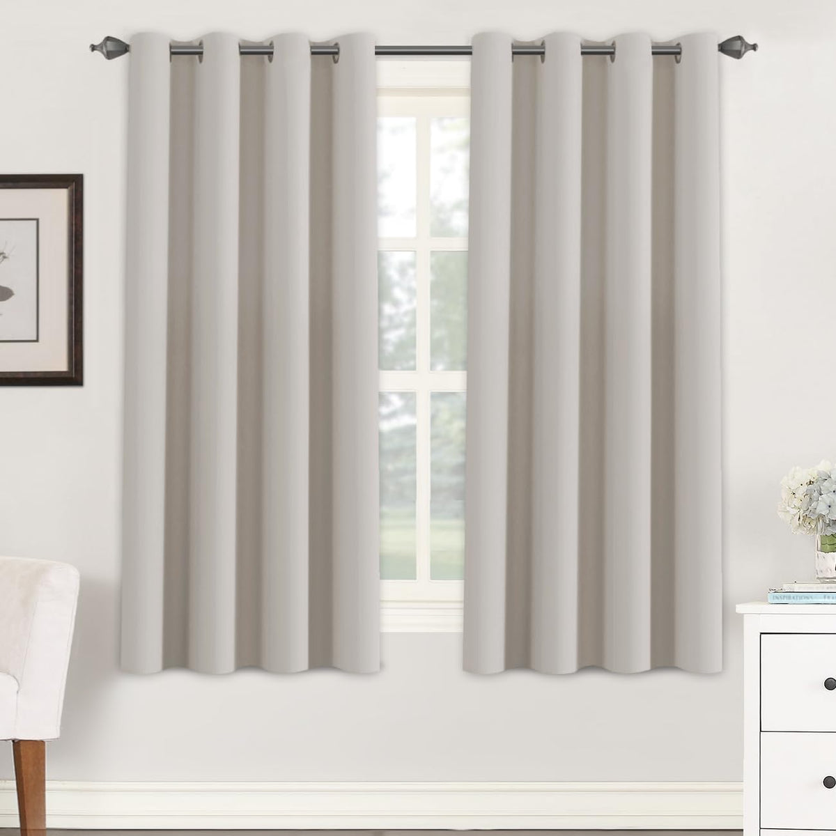 H.VERSAILTEX Blackout Curtains for Bedroom Thermal Insulated Room Darkening Living Room Curtains 63 Inch Long Grommet Privacy Protection Window Curtain Panels/Drapes for Nursery,2 Panels,Ivory/Cream